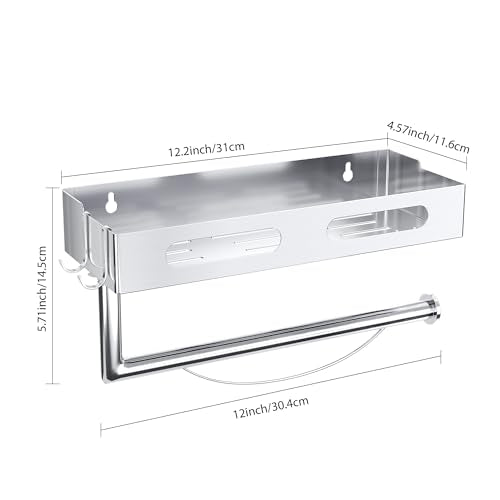 Paper Towel Holder Wall Mount for Bathroom, Paper Towel Holder with Shelf for Kitchen, RV Paper Towel Rack Stainless Steel, Silver - color: Silver