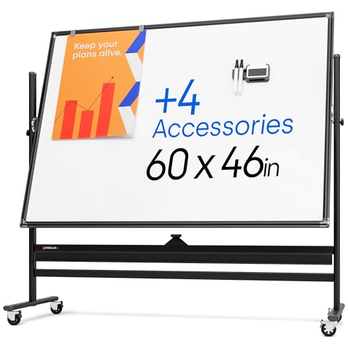 Kamelleo Rolling Whiteboard on Wheels 60" x 46", Double Sided White Board - color: Jet Black, size: 60x46