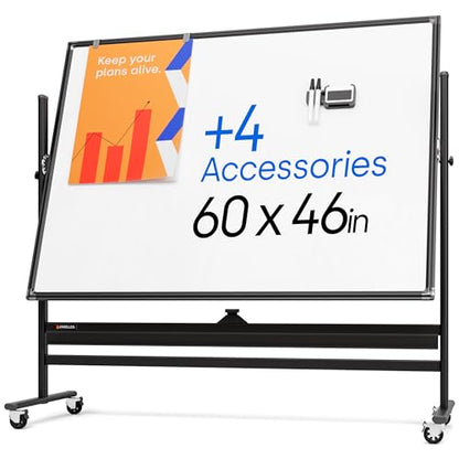 Kamelleo Rolling Whiteboard on Wheels 60" x 46", Double Sided White Board - color: Jet Black, size: 60x46
