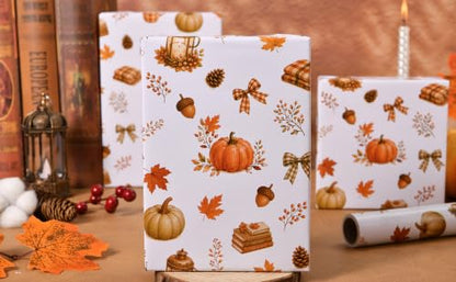 Sikiweiter Fall Pumpkin Wrapping Paper Roll, 17 Inches x 16.5 Feet, Autumn Pumpkin Plaid Bow Maple Leaf Cozy Gift Wrap for Thanksgiving and Fall Harvest(Autumn) - color: Autumn