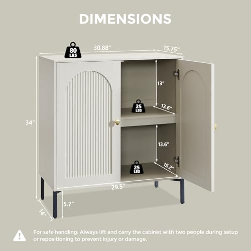 IFGET 34" Tall Modern Arched Sideboard Buffet Cabinet with Storage, Cream - color: Cream, size: 1 Piece
