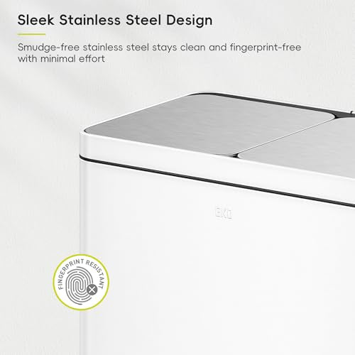 EKO Edison 8+8 Gallon Dual Trash Can for Recycling and Trash, Stainless Steel Kitchen Step Can with Dual Removable Inner Bucket, Independent Lids and Pedals, White - color: Matte White, size: 30L+30L