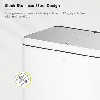 EKO Edison 8+8 Gallon Dual Trash Can for Recycling and Trash, Stainless Steel Kitchen Step Can with Dual Removable Inner Bucket, Independent Lids and Pedals, White - color: Matte White, size: 30L+30L