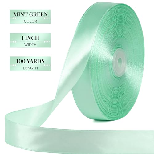 Mint Green Satin Ribbon 1 Inch x 100 Yards - color: Mint Green