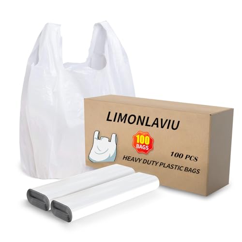 LimonLaviu Plastic Bags - 100 Pack (11.5'x 6.5" x 21') with Handles for Small Business, Restaurants, Grocery & Trash - size: 100