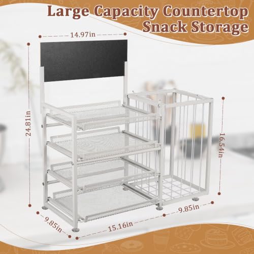 Bfttlity 4-Tier Snack Organizer for Office Kitchen Counter Display, White - color: White