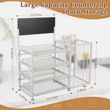 Bfttlity 4-Tier Snack Organizer for Office Kitchen Counter Display, White - color: White