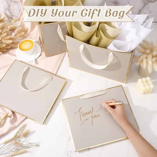 ReliThick 12 Pack Paper Gift Bag with Handles & Tissue, Champagne, Gold - color: Champagne, Gold