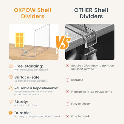 OKPOW Acrylic Shelf Dividers for Closet Organization: 8 Pack Durable Clear Shelves Separators for Clothing Adjustable 12" Tall x 10" Deep - size: 12" Tall x 10" Deep