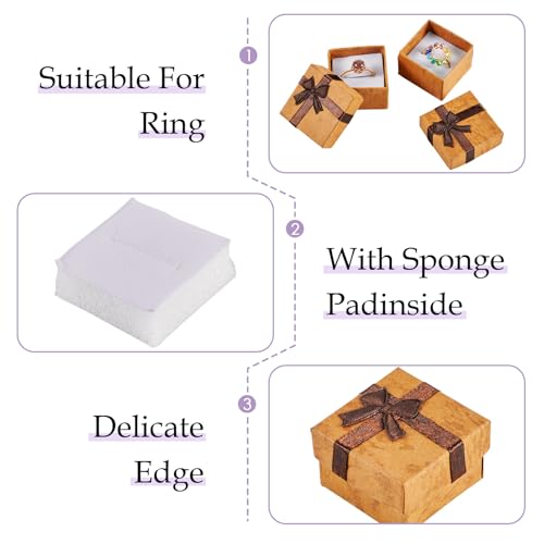 Craftdady 12 Pack Square Ring Jewelry Boxes 1.59 x 1.59x 1.02 Inch Cardboard Earring Necklace Pendant Present Jewelry Boxes with Bowknot Small Packing Boxes for Bracelet Jewelry Display (Light Brown) - color: Light Brown