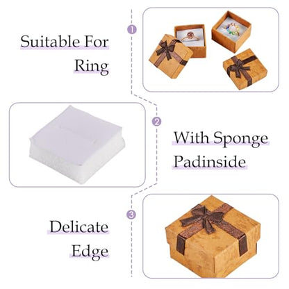 Craftdady 12 Pack Square Ring Jewelry Boxes 1.59 x 1.59x 1.02 Inch Cardboard Earring Necklace Pendant Present Jewelry Boxes with Bowknot Small Packing Boxes for Bracelet Jewelry Display (Light Brown) - color: Light Brown