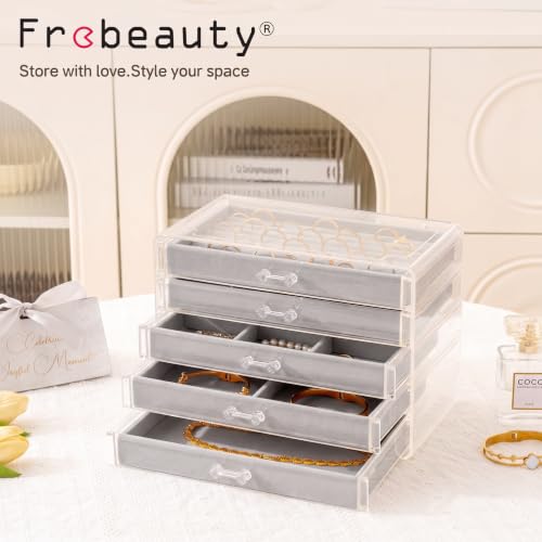 Frebeauty Acrylic Jewelry Box,5-Layer Jewelry Organizer with Drawers - color: Grey