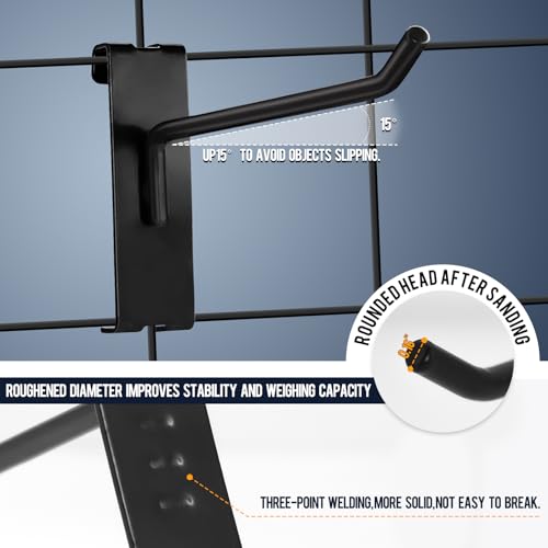 Gridwall Hooks 100 Pcs, 6 Inch Heavy Duty Display Hooks for Grid Wall Panels, Wire Gridwall Accessories for Retail Display Rack Hanging Storage (Black) - size: 6 Inch