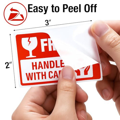 Fragile Stickers 3 x 2 Inch – Waterproof Handle with Care Labels for Shipping and Moving - 500 Strong Adhesive Stickers per Roll