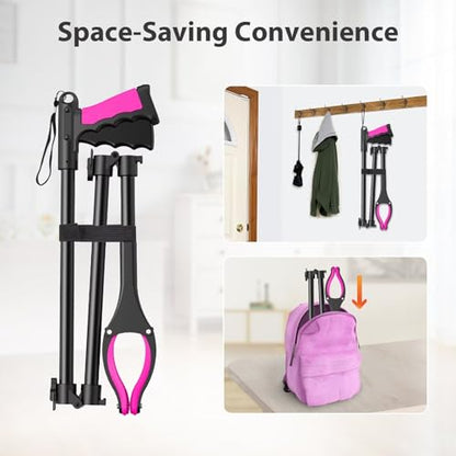 36" Grabber Reacher Tool, Foldable Reacher Grabber Pickup Tool with 360° Rotating Jaw & Two Magnets, Extra Long Trash Picker Upper Grabber, Lightweight Grabbers for Seniors, Pink - size: 36-Inch