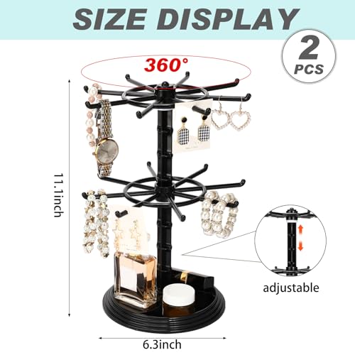 Yuntau 2 Pcs 2 Tier Keychain Display Stand for Bracelet, Rotating - color: Black