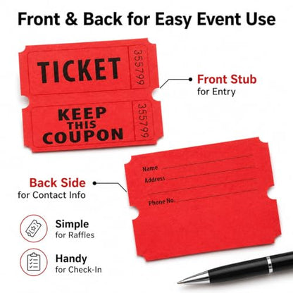 MAQIHAN Red Raffle Tickets Roll - 50/50 Double Raffle Tickets for Event - color: 200pcs Red