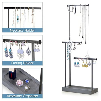 SRIWATANA Weathered Grey & Black Jewelry Organizer, 3-Tier Necklace Stand - color: weathered grey