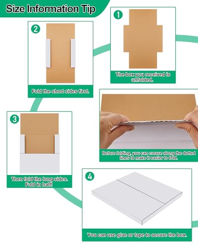 50 Pack Vinyl Record Shipping Boxes: 12.5" X 12.5" x 1" White Vinyl Record LP Shipping Mailer Boxes, Easy Fold LP Cardboard Mailing Boxes Multi Depth Album Mailers for Packaging Moving Storage