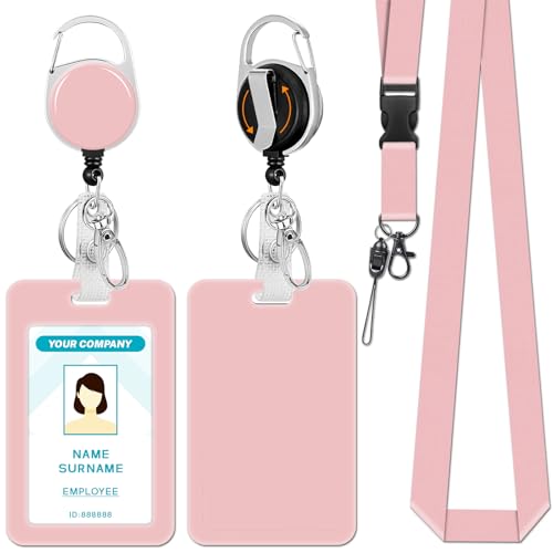 Hancynir Lanyards for ID Badges, Retractable Badge Holder with Reel Clip - color: 1-solid Pk