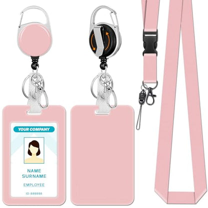 Hancynir Lanyards for ID Badges, Retractable Badge Holder with Reel Clip - color: 1-solid Pk