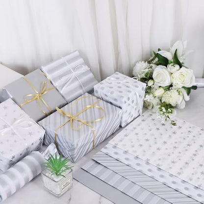 BEISHIDA 100 Sheets Silver White Tissue Paper Bulk for Gift Wrapping Bags - color: whitesilver