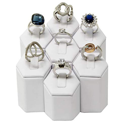 MOOCA 7-Piece Faux Leather Ring Stand Holder Jewelry Display, White - color: White Faux Leather
