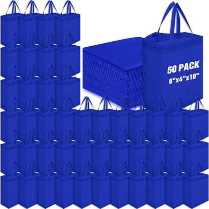 Windyun 50 Pcs Reusable Tote Bag Bulk 8 x 4 x 10 Inch, Royal Blue - color: Royal Blue