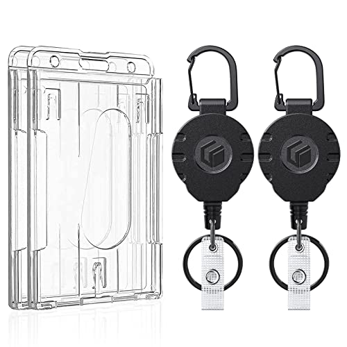 Uniclife 2Pcs Badge Holder Card Lanyard Retractable Keychain Clear - color: Clear, Vertical, size: 2 Pack with Card Holder