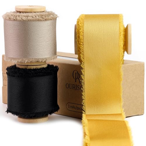 Silk Satin Ribbon 1.5" x 30 Yards Black Gold Champagne Brown - color: Balck& Gold& Champagne Brown