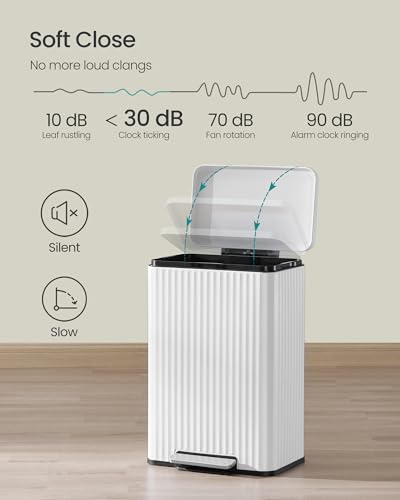 SONGMICS Trash Can, 13 Gallon (50 L), Stainless Steel, with Lid, Pedal - color: Cloud White, size: 13 Gallon