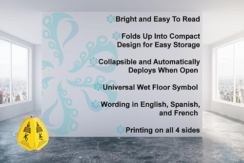 Kraken Sign Co - Pop-up Sign, Yellow 4-Sided Bilingual Trilingual English/Spanish/French Warning, Pop-up Caution Wet Floor Sign 16 inch for Restaurant, Commercial and Industrial Safety. Foldable, Portable, Durable (Yellow, 3 Pack) - size: 3 Pack
