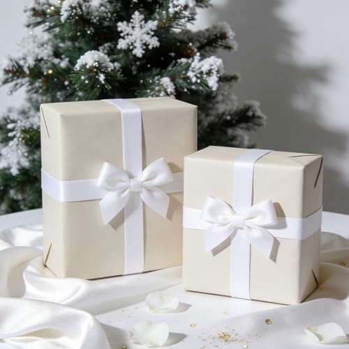 White Satin Ribbon 1-1/2 Inch x 2 Rolls White Wide Satin Fabric Ribbon for Gift Packaging, Christmas, Wedding, Flower Bouquet, Holiday Party, Invitation, Total 50 Yards - color: White