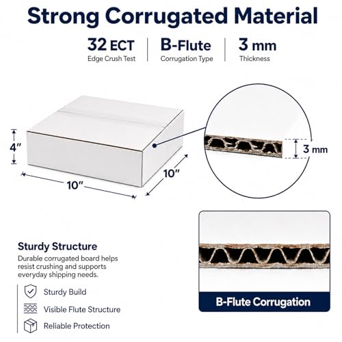 10x10x4 White Shipping Boxes, 25 Pack - size: 10x10x4 Inch