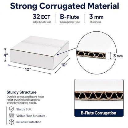 10x10x4 White Shipping Boxes, 25 Pack - size: 10x10x4 Inch