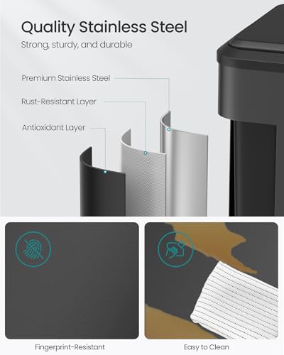 SONGMICS Trash Can, 2 x 8 Gallon (2 x 30 L), Stainless Steel - color: Ink Black