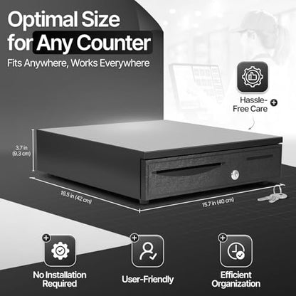 Flexzion 16-Inch Cash Drawer for Small Businesses, 5 Bill/5 Coin, Black
