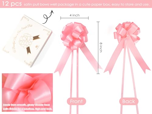 HUIHUANG Baby Pink Bows for Gift Wrapping 12 PCS Satin Pull Bows 4" x 8" - color: Baby Pink, size: 1 Pack (12 bows, 4 in x 8 in)