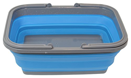 Collapsible Shopping Basket Tote – Silicone Market Basket with Handles, Portable and Foldable, Blue