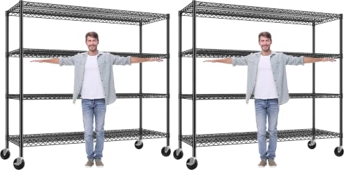 REIBII 4-Tier Heavy Duty Metal Shelving Unit，Storage Shelves with Wheels (Pack of 2) - size: 4 Tier 60" W ×24" D×65.3"H (Pack of 2)