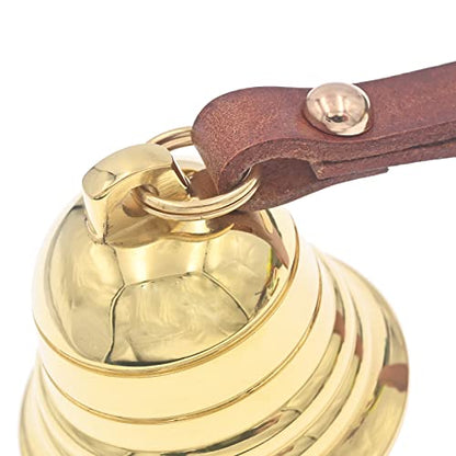 Brass Hanging Bell for Door Knob Decoration, Gold Home Garden Christmas Decor Shopkeepers Bell on Leather Rope Xmas DIY