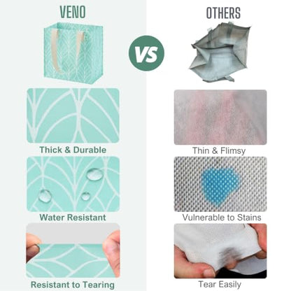VENO 2/4 Pack Compact Reusable Grocery Shopping Bags with Hard Bottom - color: Evergreen - 4 Pack