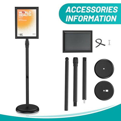 Hemndic Sign Stand 11x17 inch, Adjustable Floor Standing Sign Holder, 360° Rotation Sign Holder Stand with Snap-Open Frame, Outdoor Indoor Pedestal Sign Holder Display - size: 11 x 17 inch