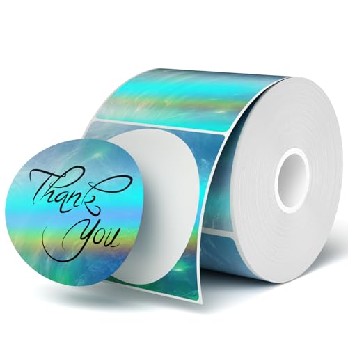 3 Inch Holographic Thermal Sticker Labels, Holographic Thermal Sticker Labels, with Rainbow Wave and Glitter Deign, Suitable for Every Tags, Custom DIY Logo Applications, Aurora Blue, (200Pcs/Roll) - color: Aurora Blue, size: 3'' Round—200 PCS