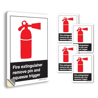 Fire Extinguisher Remove Pin And Squeeze Trigger ANSI Vinyl Decal Label 18 Inch x 12 Inch - 5 Pack - color: Vinyl Decal, size: 5 Pack of 18" x 12"