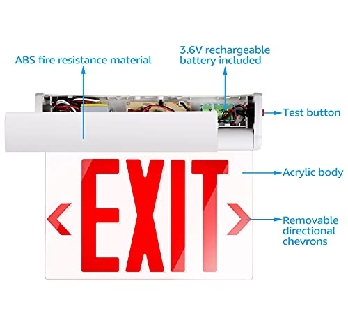 LEONLITE 6-Pack LED Edge Lit Exit Sign, Red Letter Emergency Exit Sign - color: Red