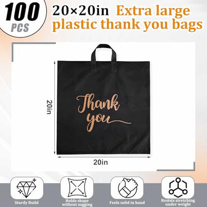 Maitys 20'' X 20'' Large Thank You Bags with Handles, Black - color: Black, size: 20'' X 20''