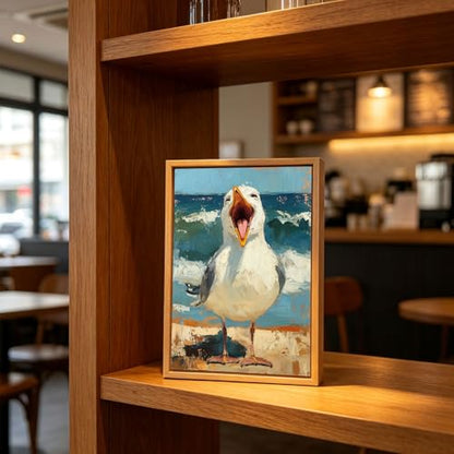 Seagull Rustic Coastal Wooden Box Sign Wall Art 8x12 Inch - color: Beach Seagull