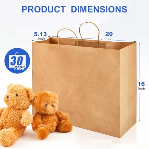 Maitys 30 Pcs 20x16x5 Inch Brown Extra Large Paper Gifts Bags with Handles - color: Brown 1, size: 20x16x5 Inch