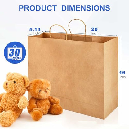 Maitys 30 Pcs 20x16x5 Inch Brown Extra Large Paper Gifts Bags with Handles - color: Brown 1, size: 20x16x5 Inch